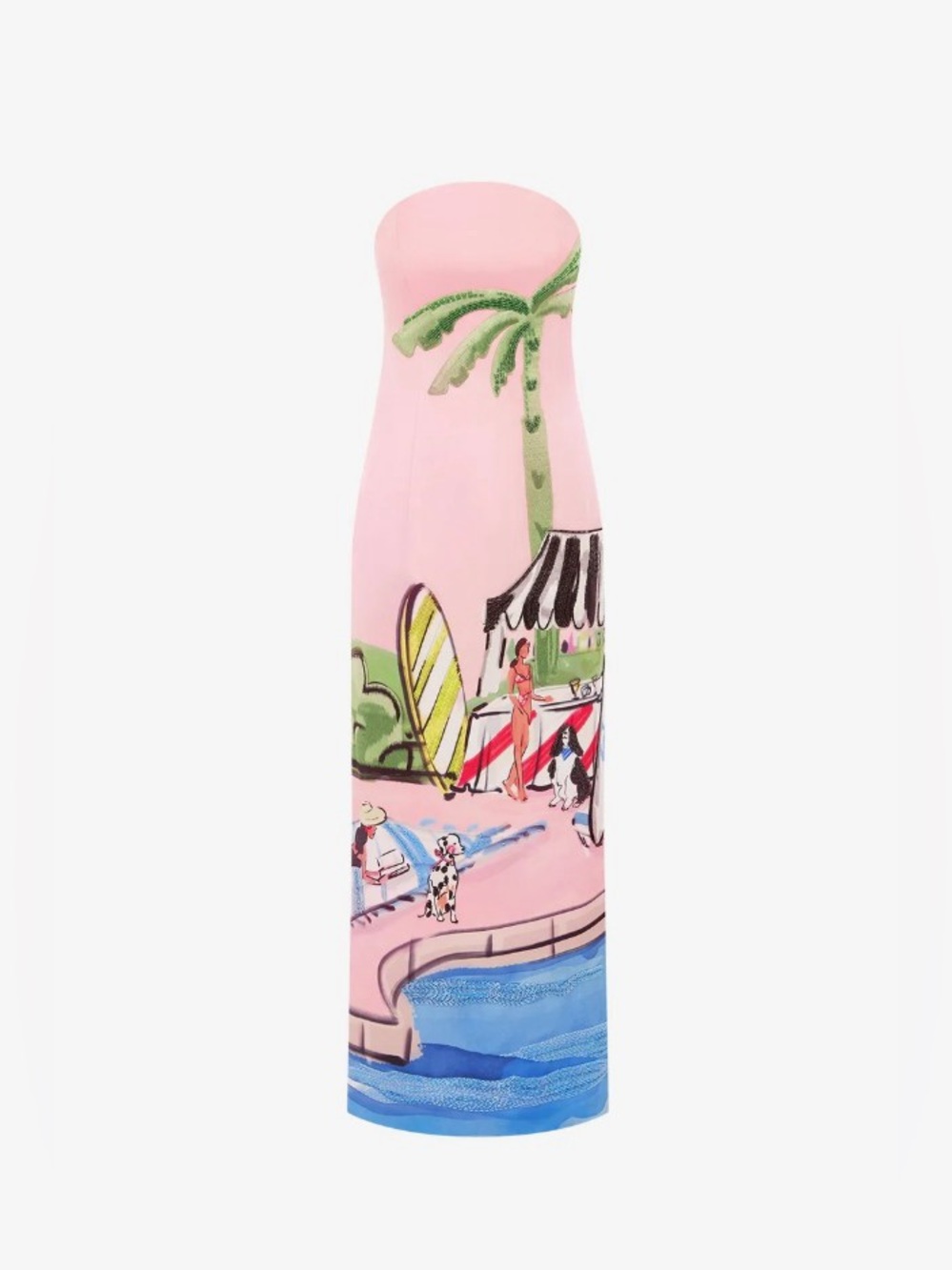 LEO LIN Ava Riviera Print Pink Embroidery Strapless Column Maxi Dress AU8/US4